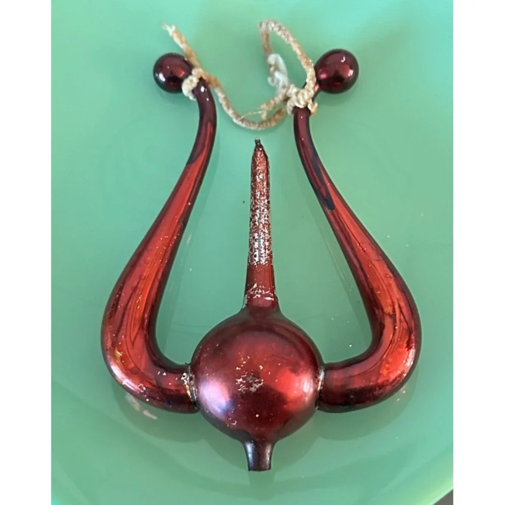 Antique‎ Mercury Blown Glass Christmas Ornament Reflector Lyre Red